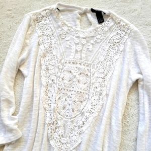 White Crochet Sweater Semi Sheer Tunic  Lace Forever 21 M